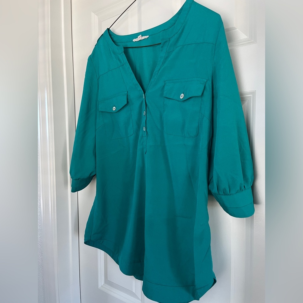 41 Hawthorn Turquoise Blouse with Button Accents